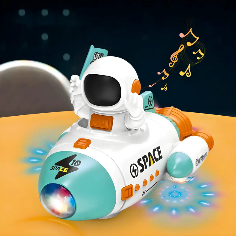 Brinquedo Foguete Astronauta Giratório 360° Luz Led Música A