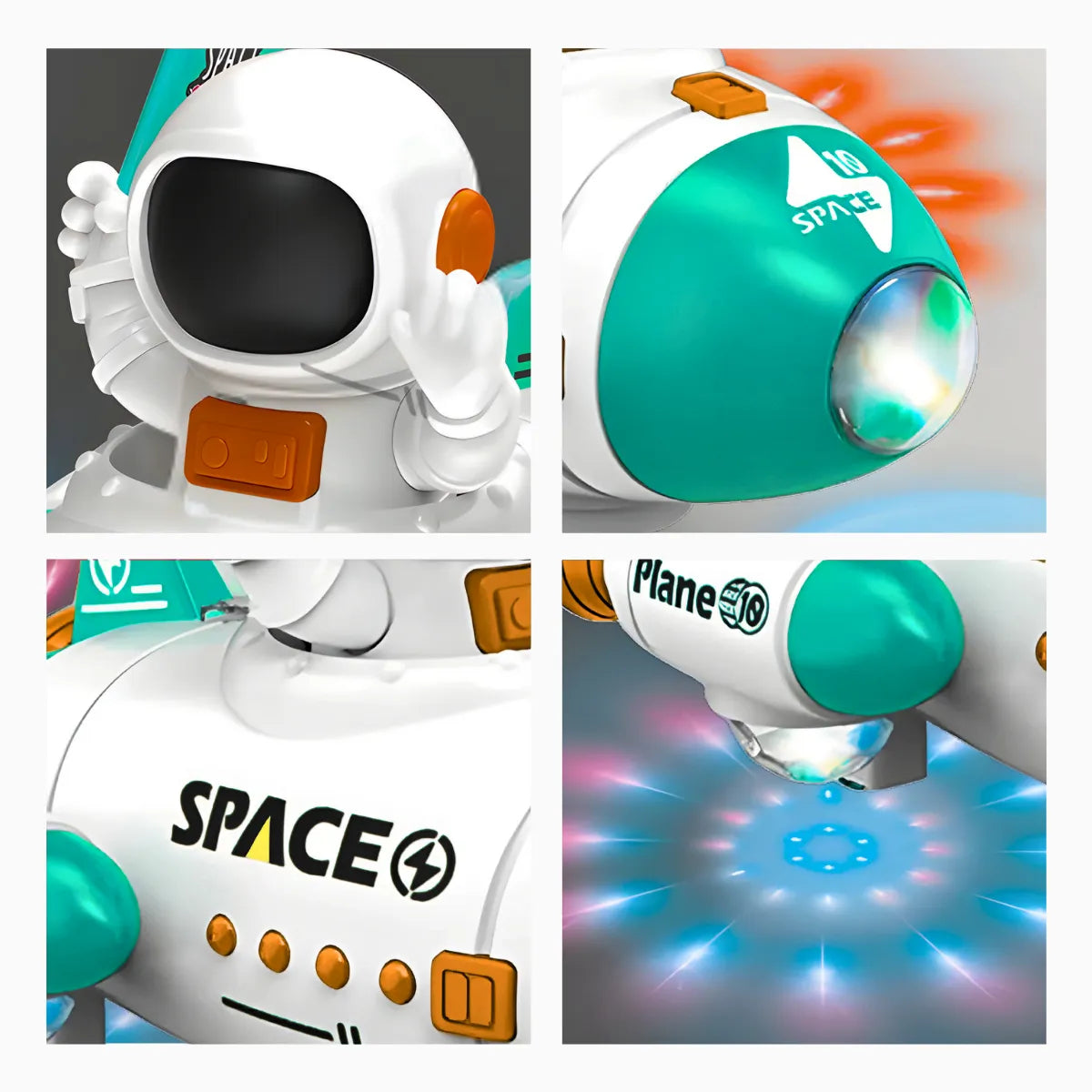 Brinquedo Foguete Astronauta Giratório 360° Luz Led Música A